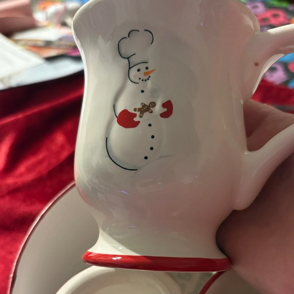 Williams Sonoma Snowman Chef Mug Set in Red and White new never used